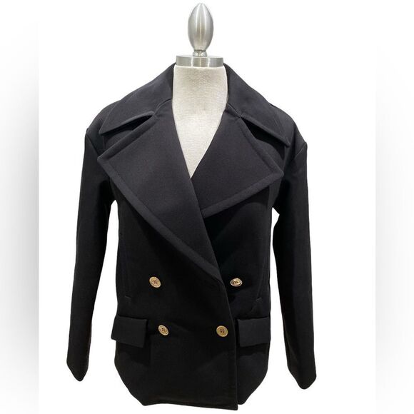 Michael kors jet black ribbed gold color double breasted pockets brand new - Picture 1 of 5